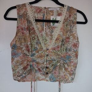 Floral Lace Trim Tank Top